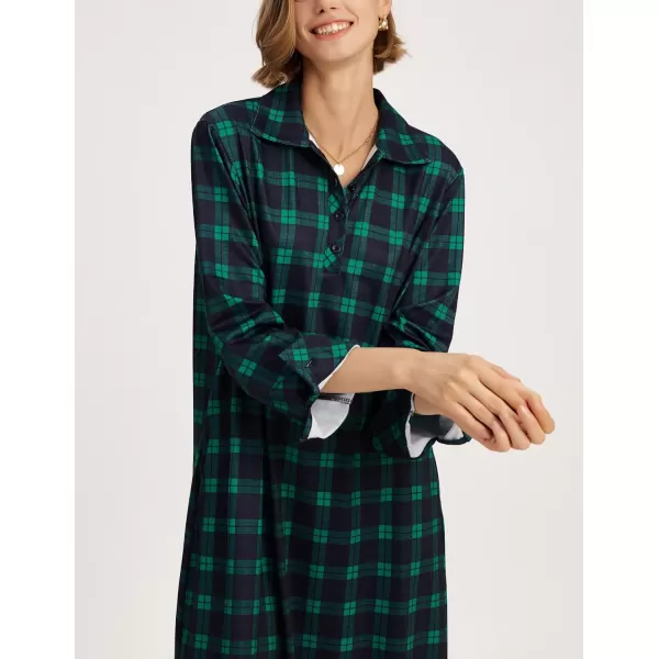 Ekouaer Womens Nightgown Long Sleeve Nightshirt Full Length Loungewear Plaid Sleepwear With PocketsGreen Plaid