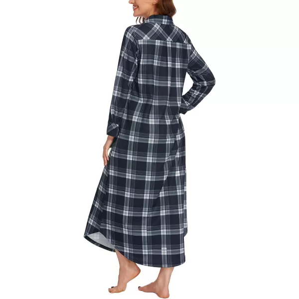 Ekouaer Womens Nightgown Long Sleeve Nightshirt Full Length Loungewear Plaid Sleepwear With PocketsLong Sleeveblack Plaid