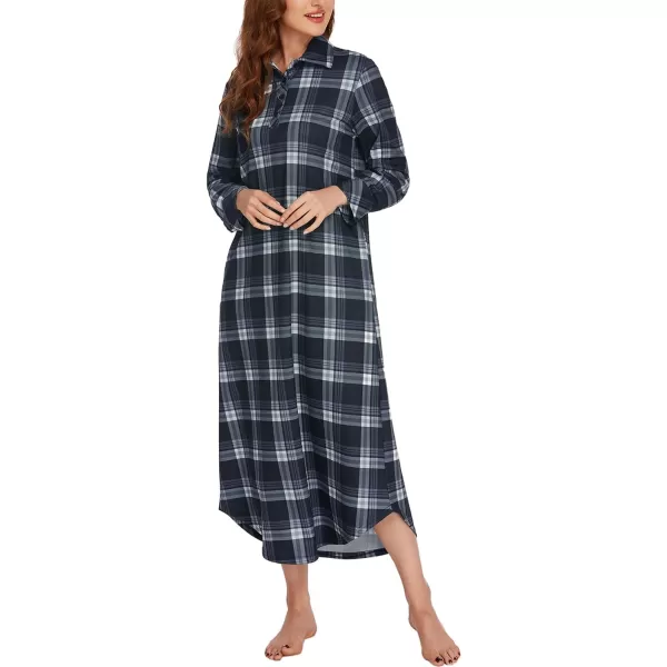 Ekouaer Womens Nightgown Long Sleeve Nightshirt Full Length Loungewear Plaid Sleepwear With PocketsLong Sleeveblack Plaid