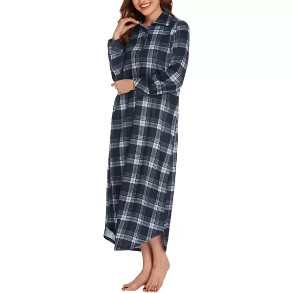 Ekouaer Womens Nightgown Long Sleeve Nightshirt Full Length Loungewear Plaid Sleepwear With PocketsLong Sleeveblack Plaid