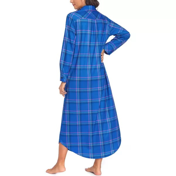 Ekouaer Womens Nightgown Long Sleeve Nightshirt Full Length Loungewear Plaid Sleepwear With PocketsLong Sleeveblue Plaid