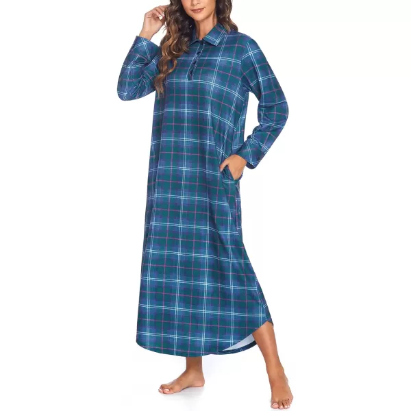 Ekouaer Womens Nightgown Long Sleeve Nightshirt Full Length Loungewear Plaid Sleepwear With PocketsLong Sleevegreen Plaid