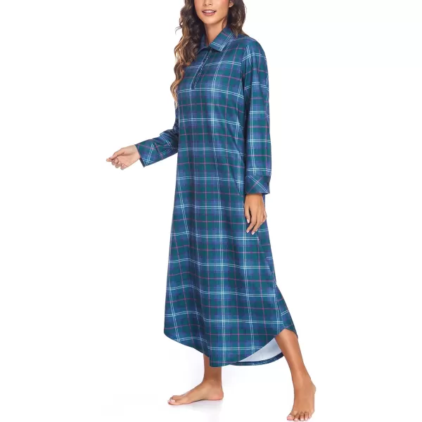 Ekouaer Womens Nightgown Long Sleeve Nightshirt Full Length Loungewear Plaid Sleepwear With PocketsLong Sleevegreen Plaid