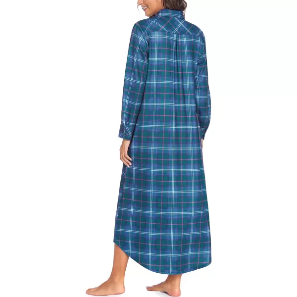 Ekouaer Womens Nightgown Long Sleeve Nightshirt Full Length Loungewear Plaid Sleepwear With PocketsLong Sleevegreen Plaid