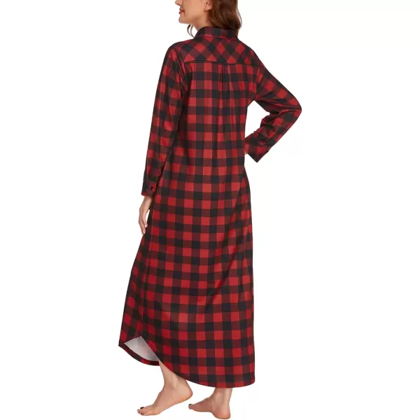 Ekouaer Womens Nightgown Long Sleeve Nightshirt Full Length Loungewear Plaid Sleepwear With PocketsLong Sleevered Plaid