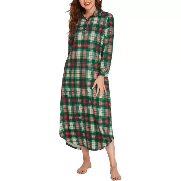 Ekouaer Womens Nightgown Long Sleeve Nightshirt Full Length Loungewear Plaid Sleepwear With PocketsLong Sleevewhite Plaid