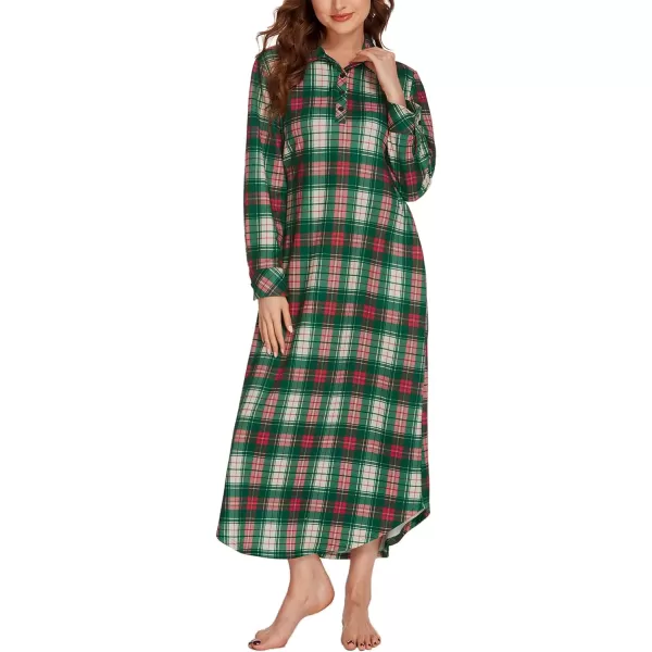 Ekouaer Womens Nightgown Long Sleeve Nightshirt Full Length Loungewear Plaid Sleepwear With PocketsLong Sleevewhite Plaid