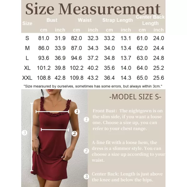 Ekouaer Womens Nightgown Pj Dress for Women Sleeveless U Neck Soft Chemise Sleepwear Cute SXXLWine Red