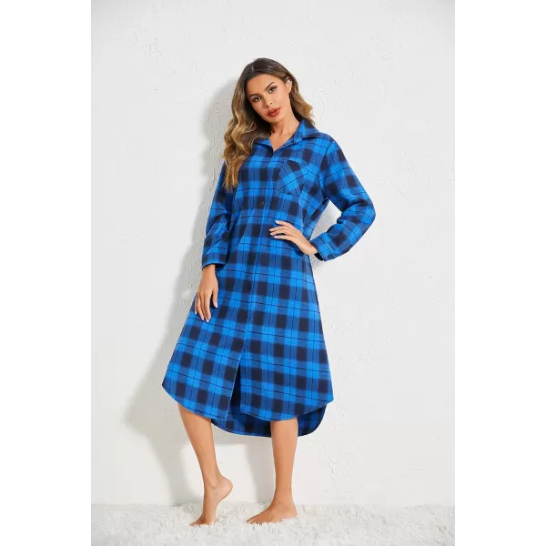 Ekouaer Womens Nightgown Plaid Flannel Warm Cotton Christmas Nightgown Sleep Shirt ButtonFront Nightshirt SleepwearBlue