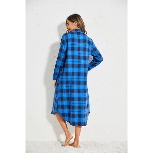 Ekouaer Womens Nightgown Plaid Flannel Warm Cotton Christmas Nightgown Sleep Shirt ButtonFront Nightshirt SleepwearBlue