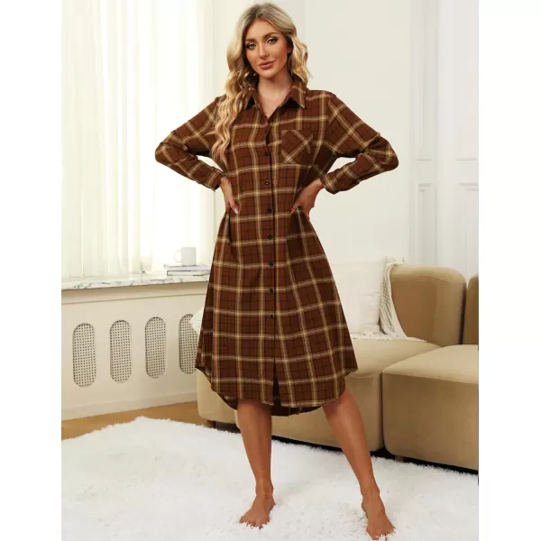 Ekouaer Womens Nightgown Plaid Flannel Warm Cotton Christmas Nightgown Sleep Shirt ButtonFront Nightshirt SleepwearBrown 18