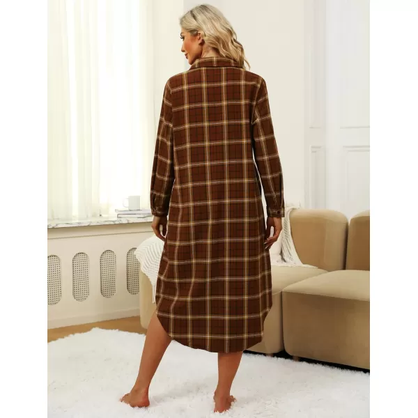 Ekouaer Womens Nightgown Plaid Flannel Warm Cotton Christmas Nightgown Sleep Shirt ButtonFront Nightshirt SleepwearBrown 18