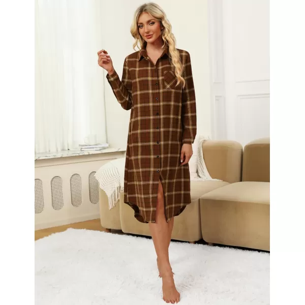 Ekouaer Womens Nightgown Plaid Flannel Warm Cotton Christmas Nightgown Sleep Shirt ButtonFront Nightshirt SleepwearBrown 18