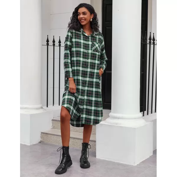 Ekouaer Womens Nightgown Plaid Flannel Warm Cotton Christmas Nightgown Sleep Shirt ButtonFront Nightshirt SleepwearGreen 22