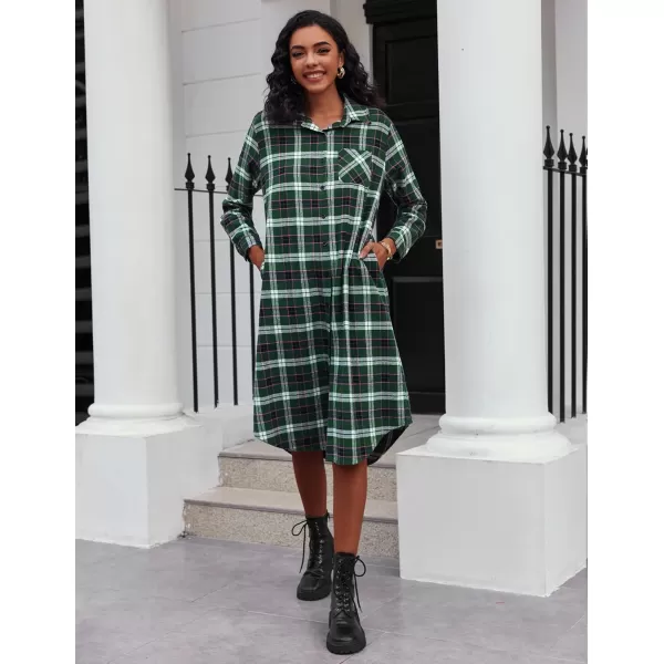 Ekouaer Womens Nightgown Plaid Flannel Warm Cotton Christmas Nightgown Sleep Shirt ButtonFront Nightshirt SleepwearGreen 22