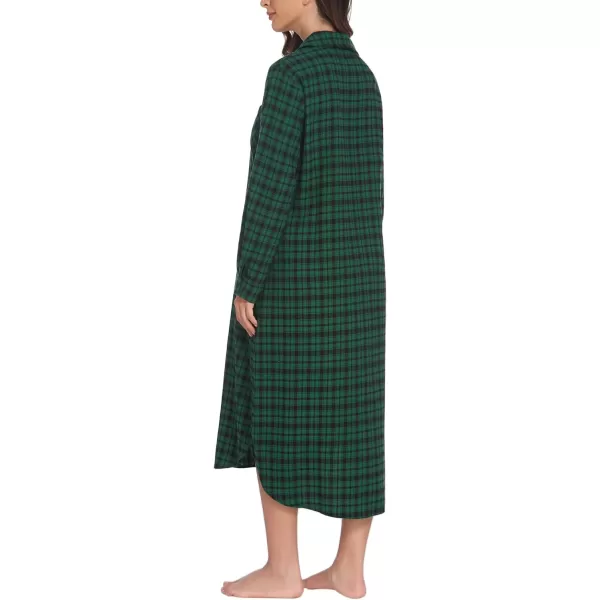 Ekouaer Womens Nightgown Plaid Flannel Warm Cotton Christmas Nightgown Sleep Shirt ButtonFront Nightshirt SleepwearGreen