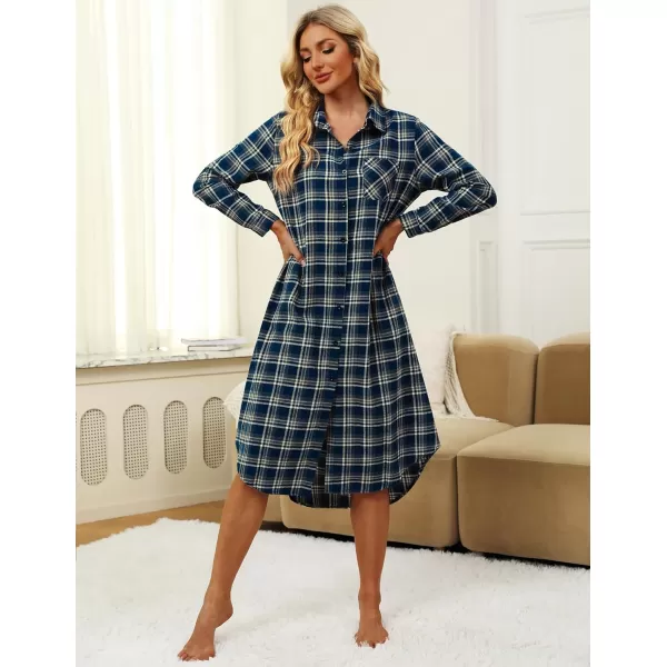 Ekouaer Womens Nightgown Plaid Flannel Warm Cotton Christmas Nightgown Sleep Shirt ButtonFront Nightshirt SleepwearNavy 19