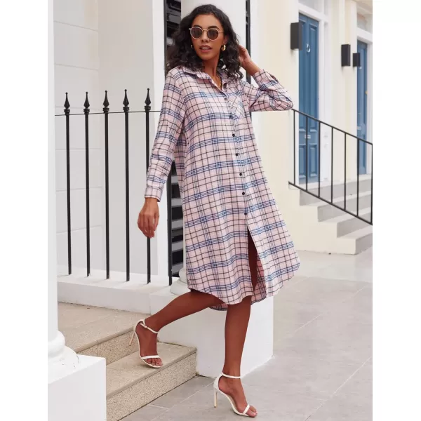 Ekouaer Womens Nightgown Plaid Flannel Warm Cotton Christmas Nightgown Sleep Shirt ButtonFront Nightshirt SleepwearPink 21