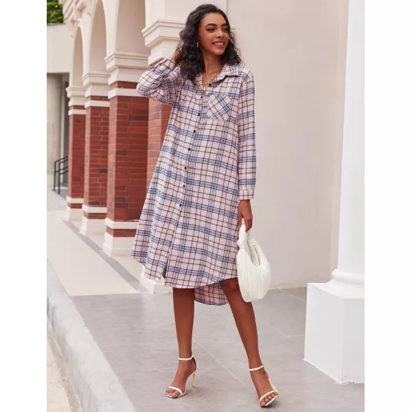 Ekouaer Womens Nightgown Plaid Flannel Warm Cotton Christmas Nightgown Sleep Shirt ButtonFront Nightshirt SleepwearPink 21