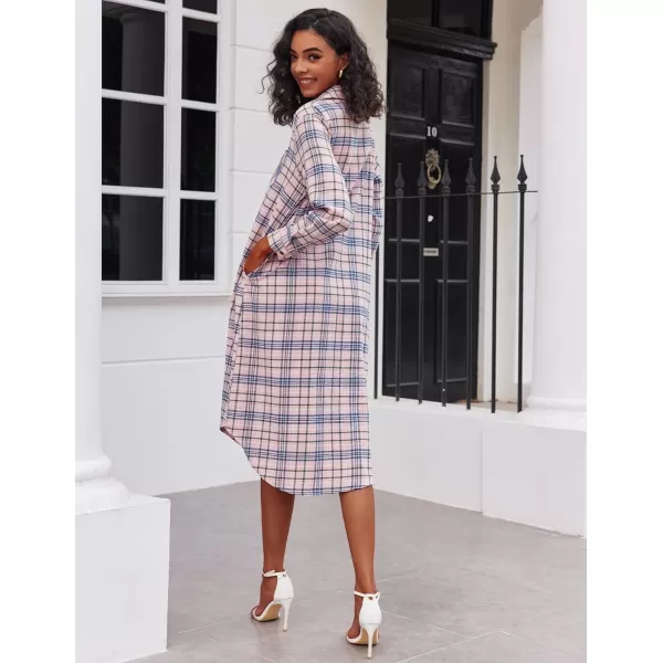 Ekouaer Womens Nightgown Plaid Flannel Warm Cotton Christmas Nightgown Sleep Shirt ButtonFront Nightshirt SleepwearPink 21