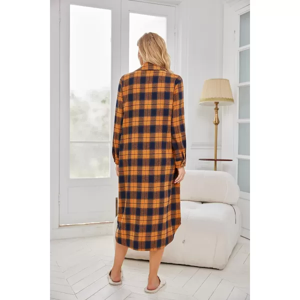 Ekouaer Womens Nightgown Plaid Flannel Warm Cotton Christmas Nightgown Sleep Shirt ButtonFront Nightshirt SleepwearYellow