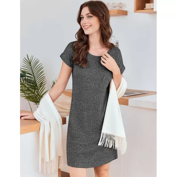 Ekouaer Womens Nightgown Ribbed Knit Sleepshirt Short Sleeve Nightshirt Casual Crew Neck SleepwearDark Grey