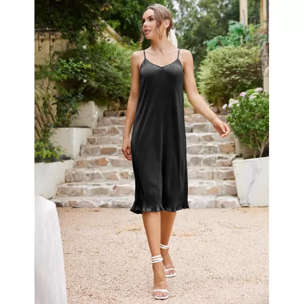 Ekouaer Womens Nightgown Sexy Full Slips Sleep Dress V Neck Chemise Sleepwear Sleeveless Long NightwearBlck