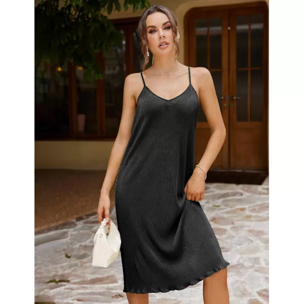 Ekouaer Womens Nightgown Sexy Full Slips Sleep Dress V Neck Chemise Sleepwear Sleeveless Long NightwearBlck