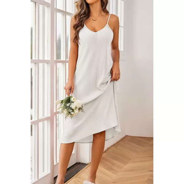 Ekouaer Womens Nightgown Sexy Full Slips Sleep Dress V Neck Chemise Sleepwear Sleeveless Long NightwearWhite
