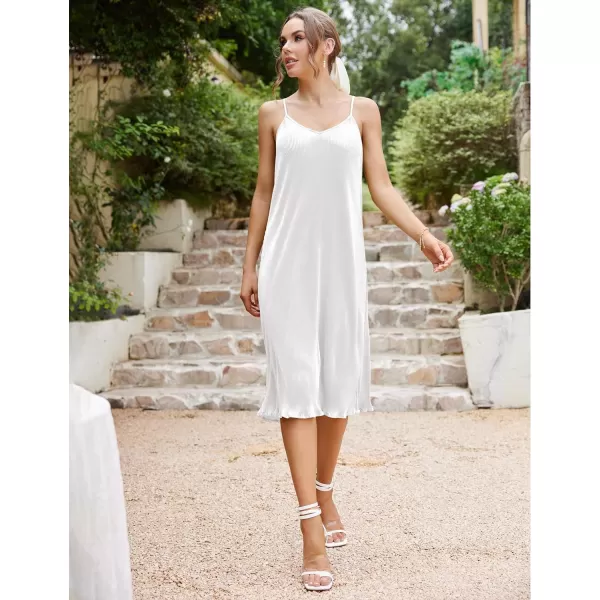 Ekouaer Womens Nightgown Sexy Full Slips Sleep Dress V Neck Chemise Sleepwear Sleeveless Long NightwearWhite