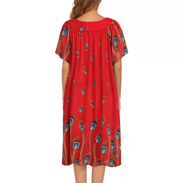 Ekouaer Womens Nightgown Short Sleeve House Dress with PocketsFloral Print Mumu Dress SXXXLPeacock Print