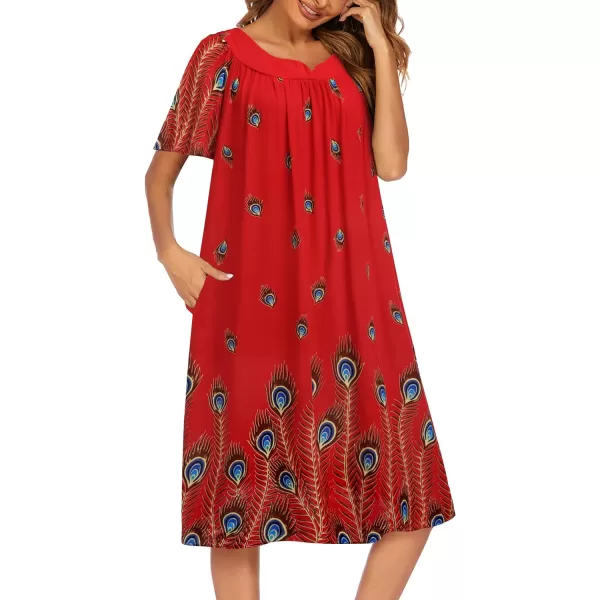 Ekouaer Womens Nightgown Short Sleeve House Dress with PocketsFloral Print Mumu Dress SXXXLPeacock Print