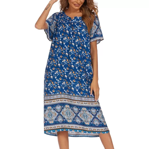 Ekouaer Womens Nightgown Short Sleeve House Dress with PocketsFloral Print Mumu Dress SXXXLRoyal Blue