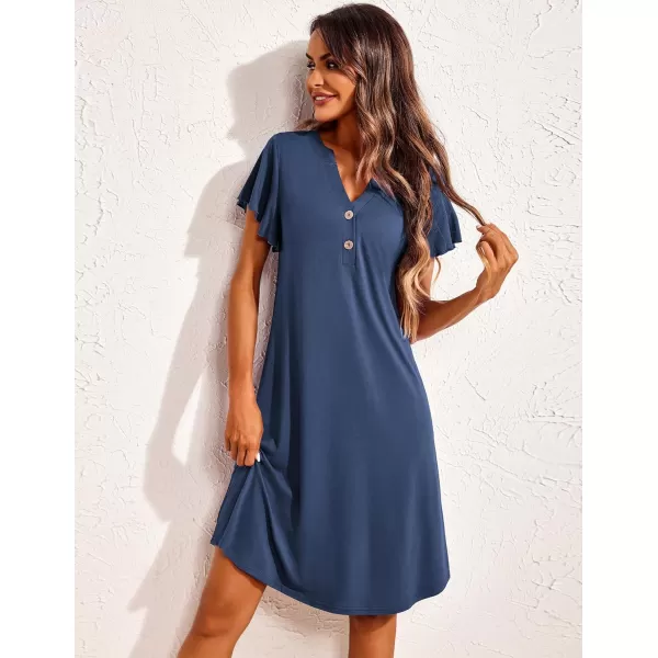 Ekouaer Womens Nightgown Short Sleeve Sleepshirt VNeck Sleepwear Soft Nightshirt Pajama Dress SXXLNavy