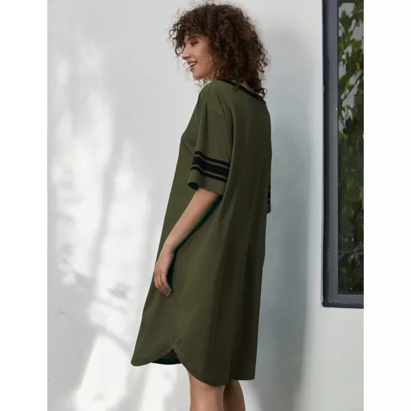 Ekouaer Womens Nightgown Short Sleeve SleepshirtASolid color Aarmy Green