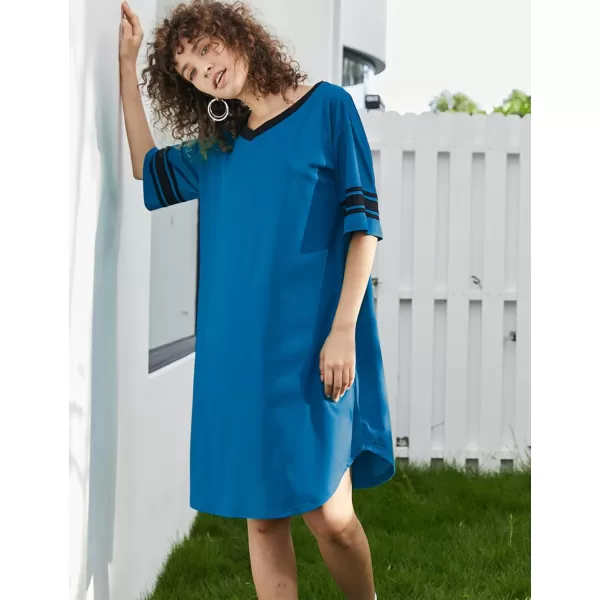 Ekouaer Womens Nightgown Short Sleeve SleepshirtASolid color Ablue