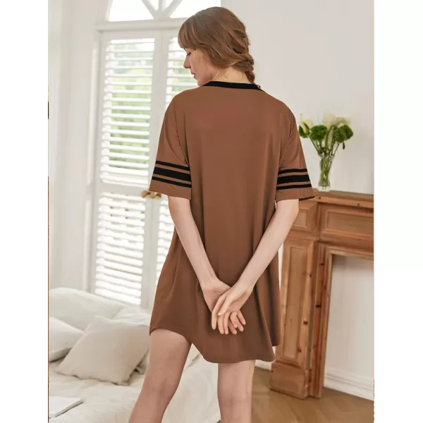 Ekouaer Womens Nightgown Short Sleeve SleepshirtASolid color Abrown