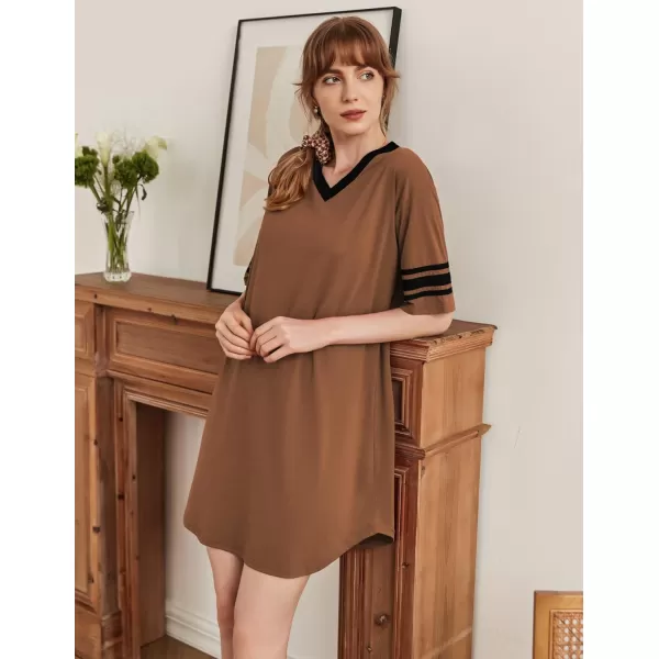 Ekouaer Womens Nightgown Short Sleeve SleepshirtASolid color Abrown