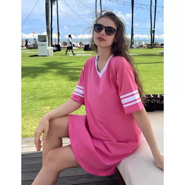 Ekouaer Womens Nightgown Short Sleeve SleepshirtASolid color Ahot Pink