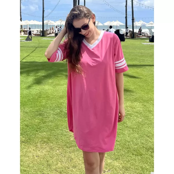Ekouaer Womens Nightgown Short Sleeve SleepshirtASolid color Ahot Pink