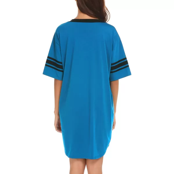 Ekouaer Womens Nightgown Short Sleeve SleepshirtASolid color Alight Blue