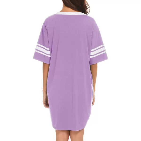 Ekouaer Womens Nightgown Short Sleeve SleepshirtASolid color Alilac