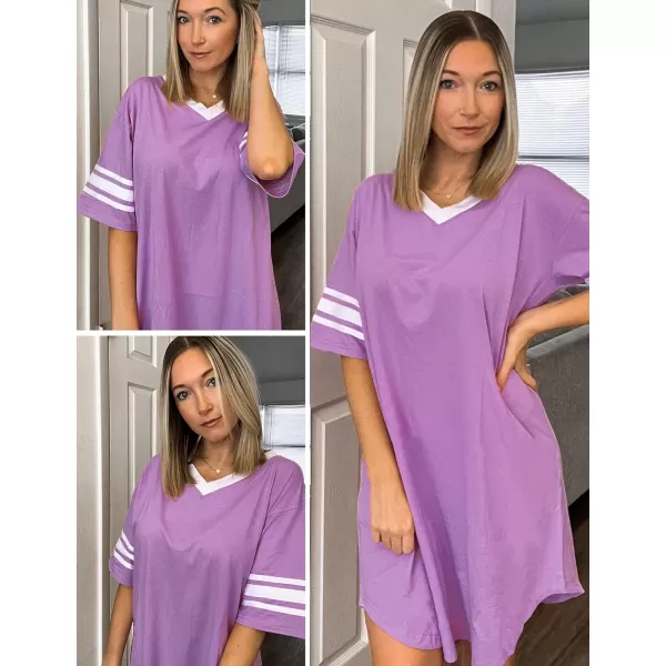 Ekouaer Womens Nightgown Short Sleeve SleepshirtASolid color Alilac