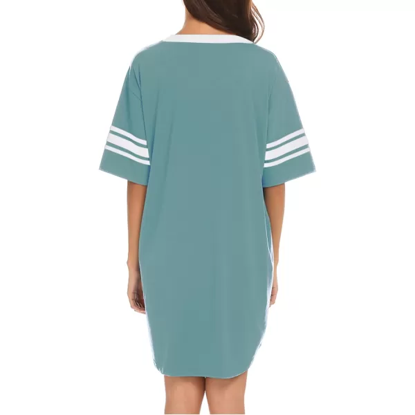 Ekouaer Womens Nightgown Short Sleeve SleepshirtASolid color Amint Green