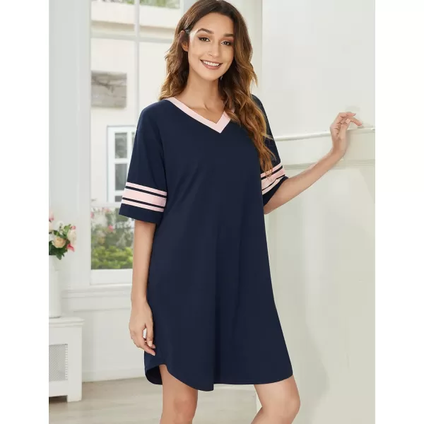 Ekouaer Womens Nightgown Short Sleeve SleepshirtASolid color Anavy Blue