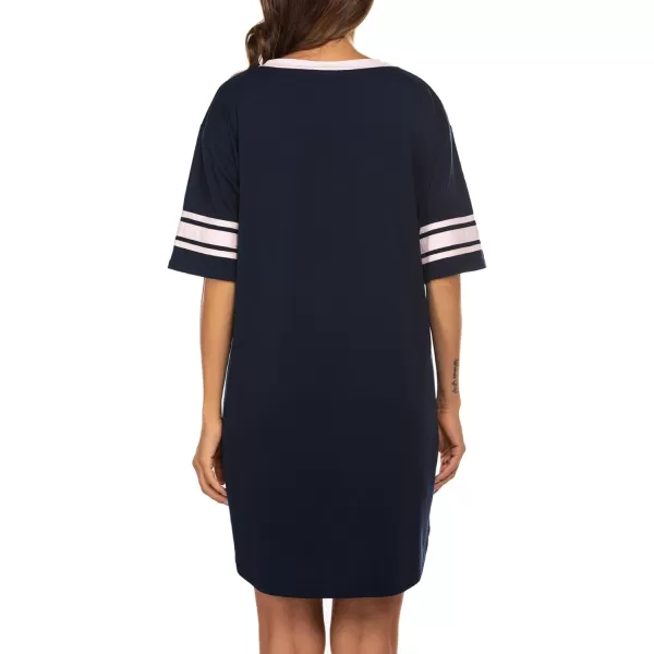 Ekouaer Womens Nightgown Short Sleeve SleepshirtASolid color Anavy Blue