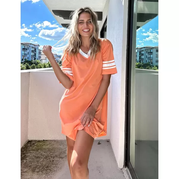 Ekouaer Womens Nightgown Short Sleeve SleepshirtASolid color Aorange