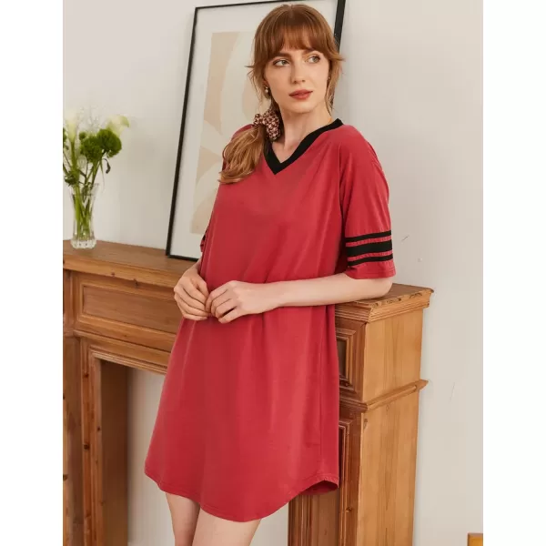 Ekouaer Womens Nightgown Short Sleeve SleepshirtASolid color Ared