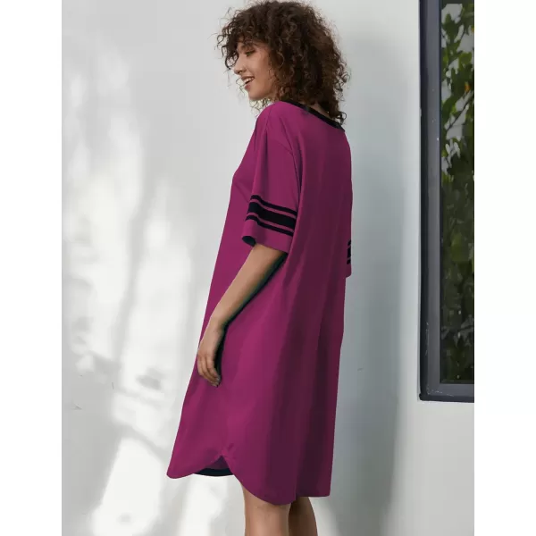 Ekouaer Womens Nightgown Short Sleeve SleepshirtASolid color Arose Red