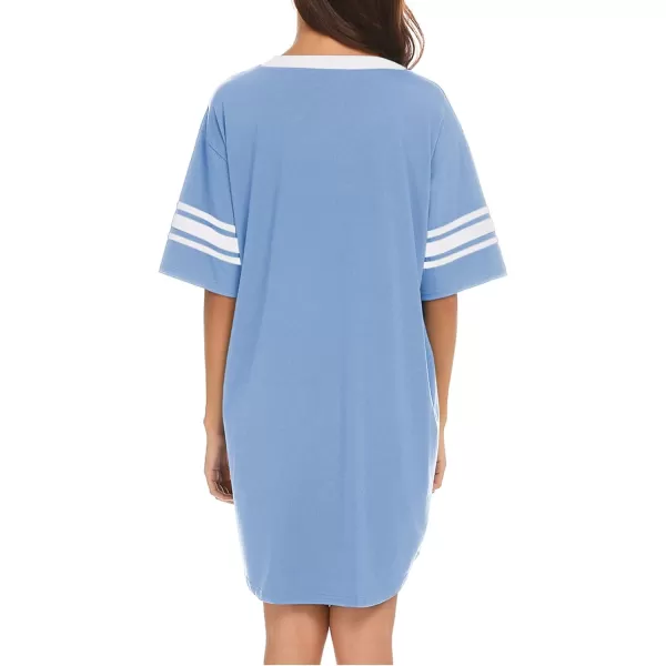 Ekouaer Womens Nightgown Short Sleeve SleepshirtASolid color Asky Blue